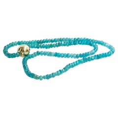 Apatite Beaded Necklace with a 14 Karat Yellow Gold  Ball Clasp