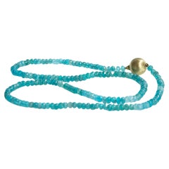 Apatite Beaded Necklace with a 14 Karat Yellow Gold Ball Clasp
