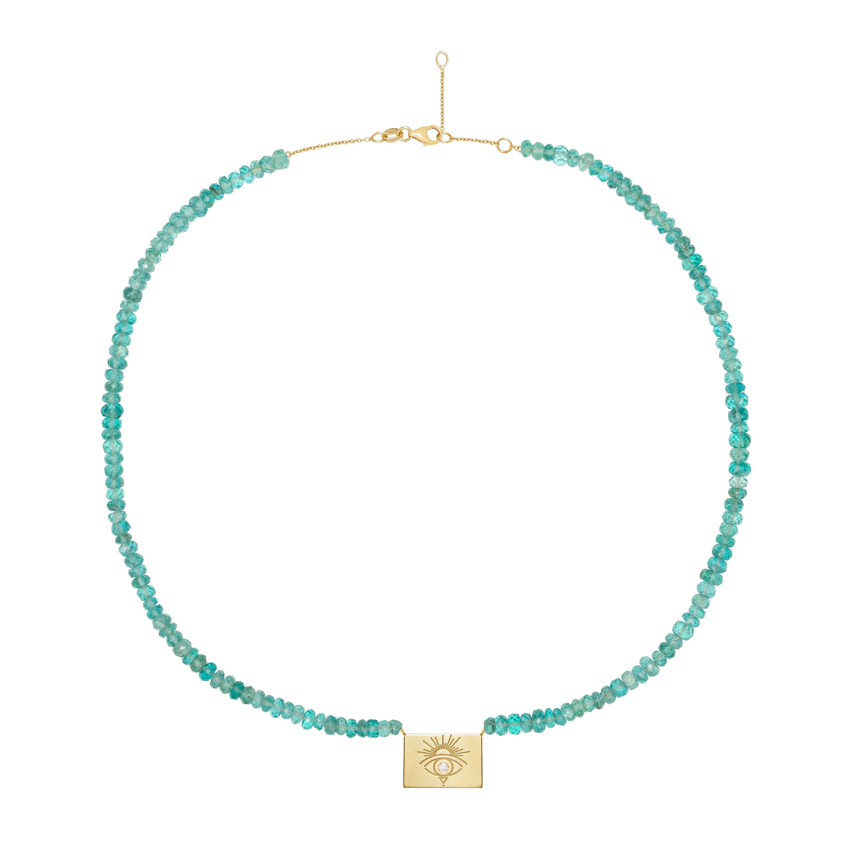 Apatite Beaded Necklace with Rectangle Sunset Eye In New Condition For Sale In London, GB