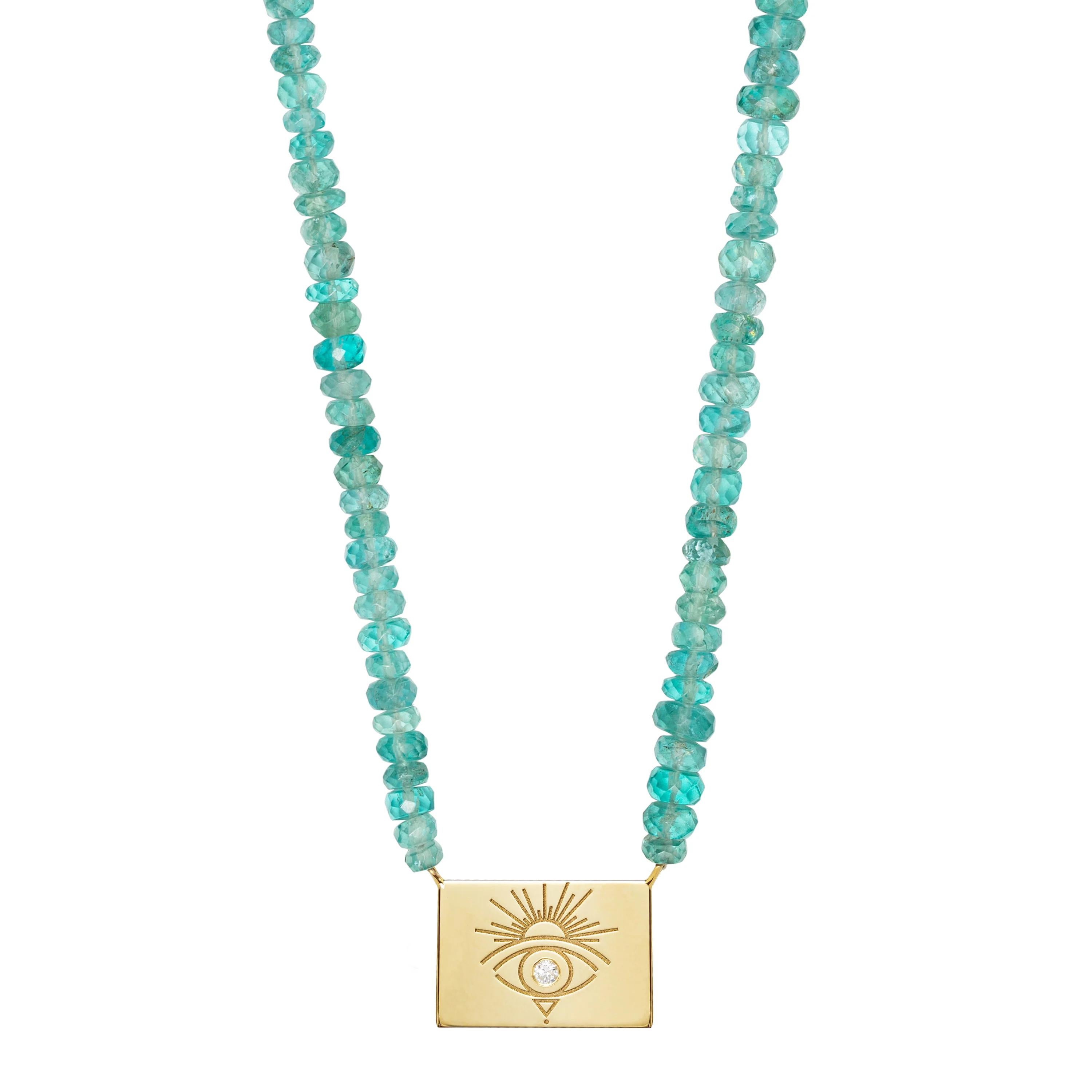 Apatite Beaded Necklace with Rectangle Sunset Eye For Sale