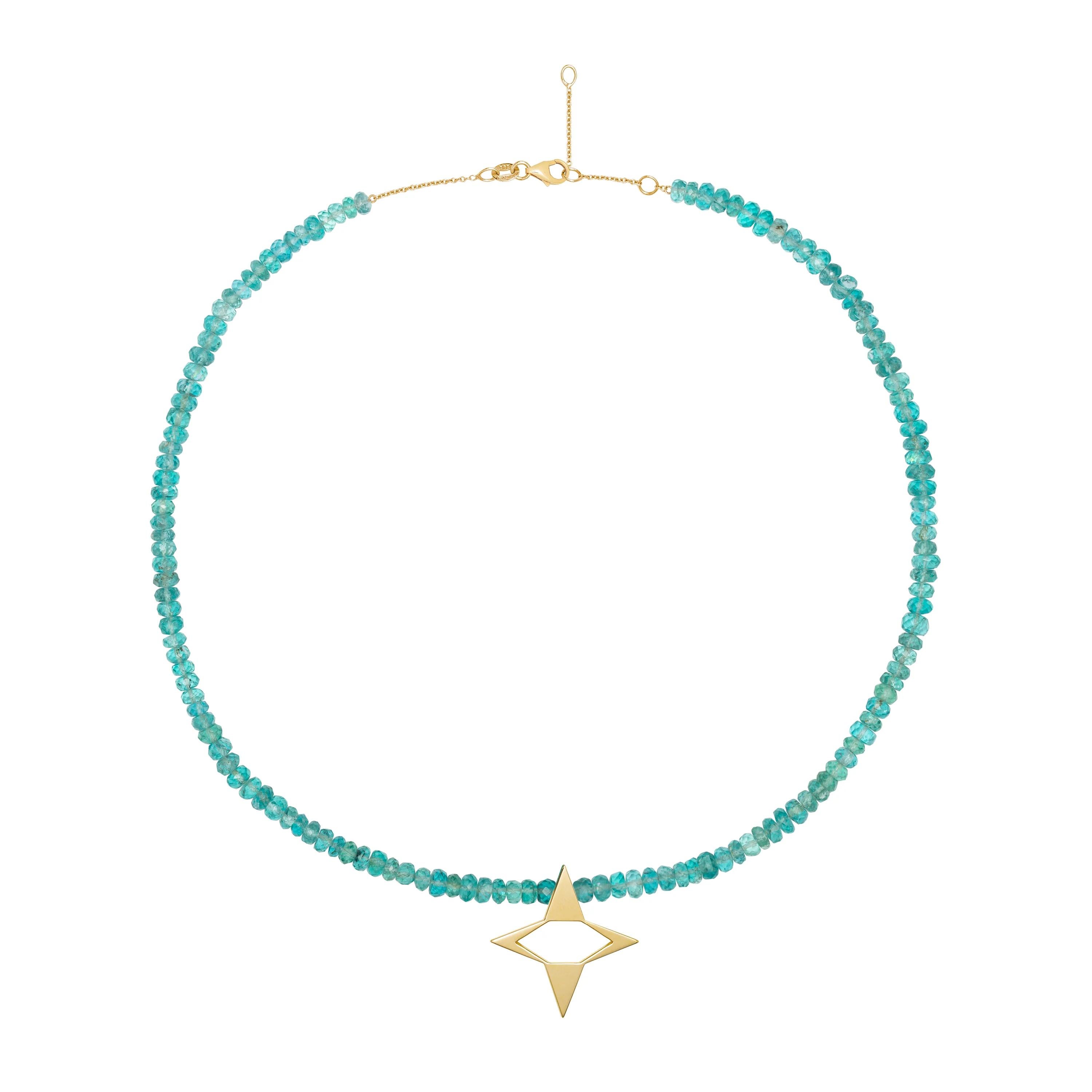 Apatite Beaded Necklace with Star Relief Pendant In New Condition For Sale In London, GB