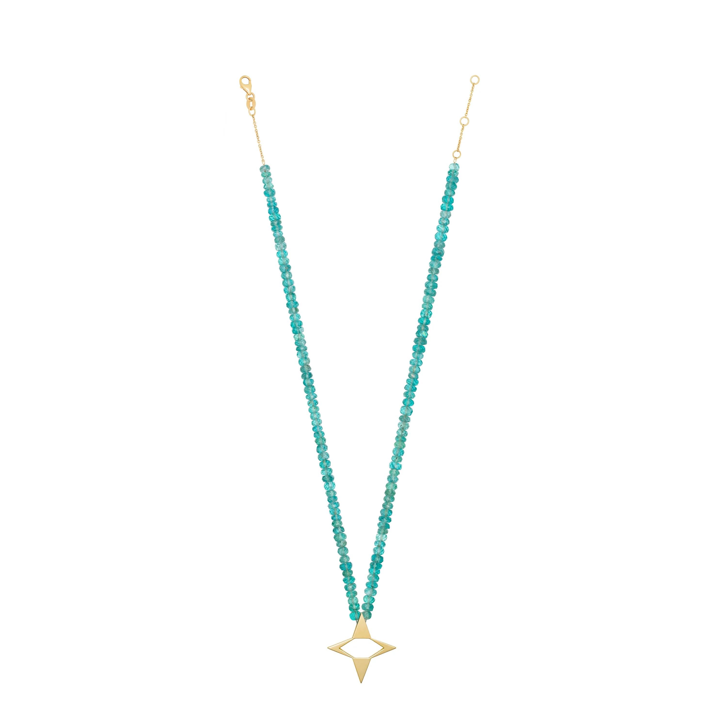Women's Apatite Beaded Necklace with Star Relief Pendant For Sale