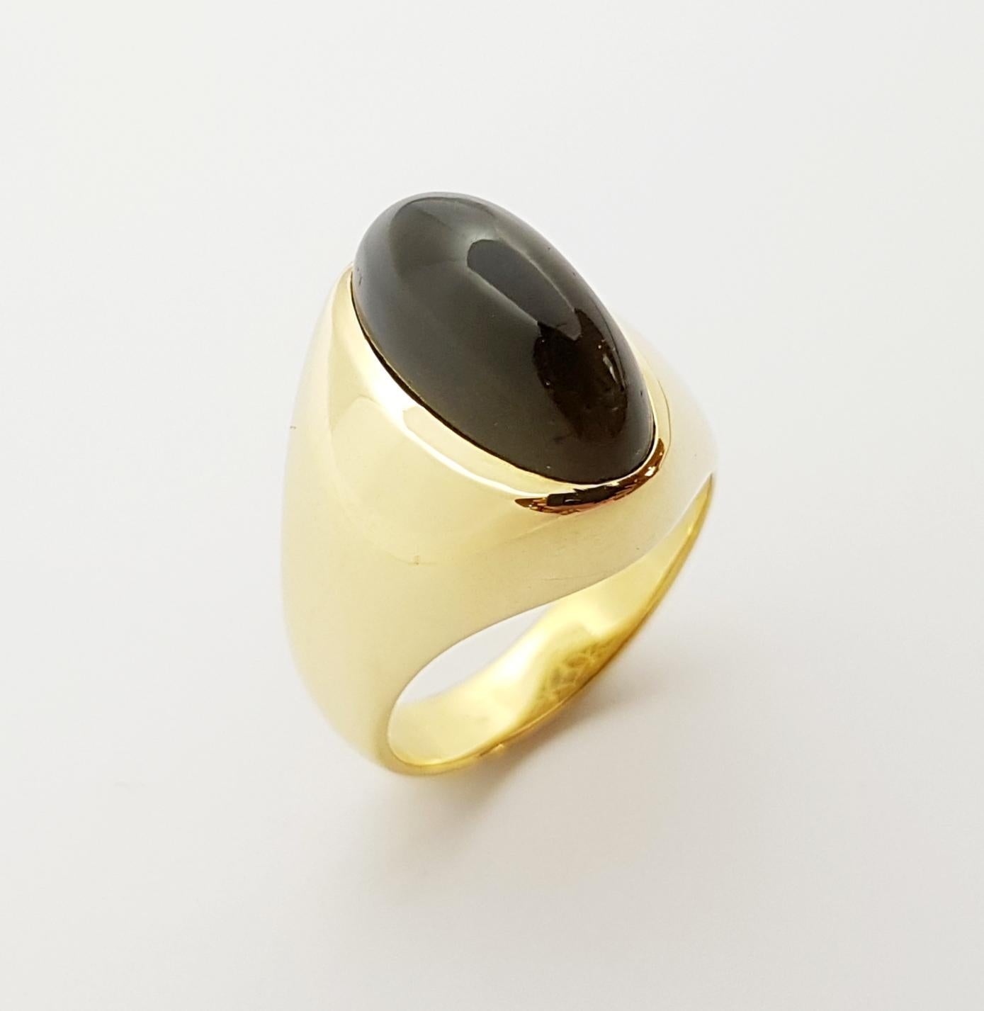 Apatite Cat's Eye Ring Set in 18 Karat Gold Settings For Sale 8