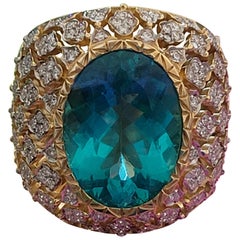 Apatit Paraiba Cocktailring aus 18 Karat Gold und Diamanten in spezieller Fassung