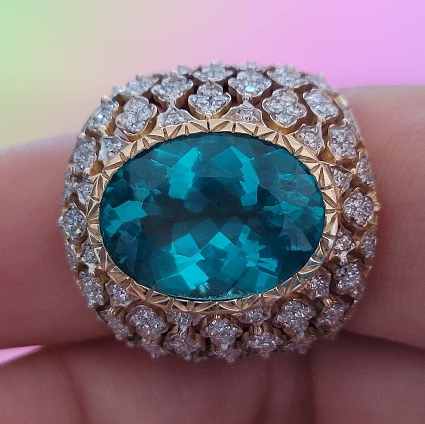 Apatite Paraiba Cocktail Ring in 18 Karat Gold and Diamonds in Special Setting 2