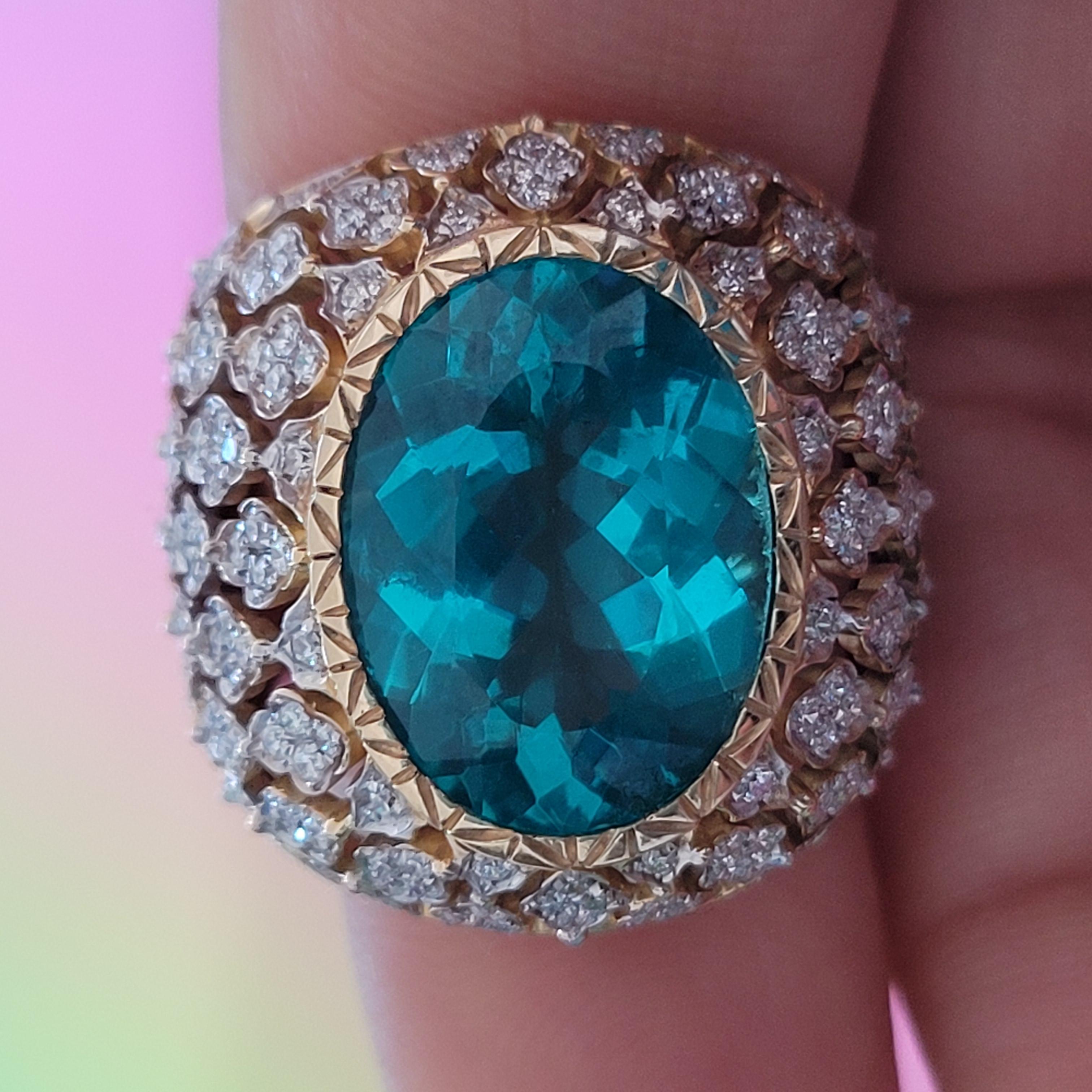 Apatite Paraiba Cocktail Ring in 18 Karat Gold and Diamonds in Special Setting In New Condition In Hong Kong, HK