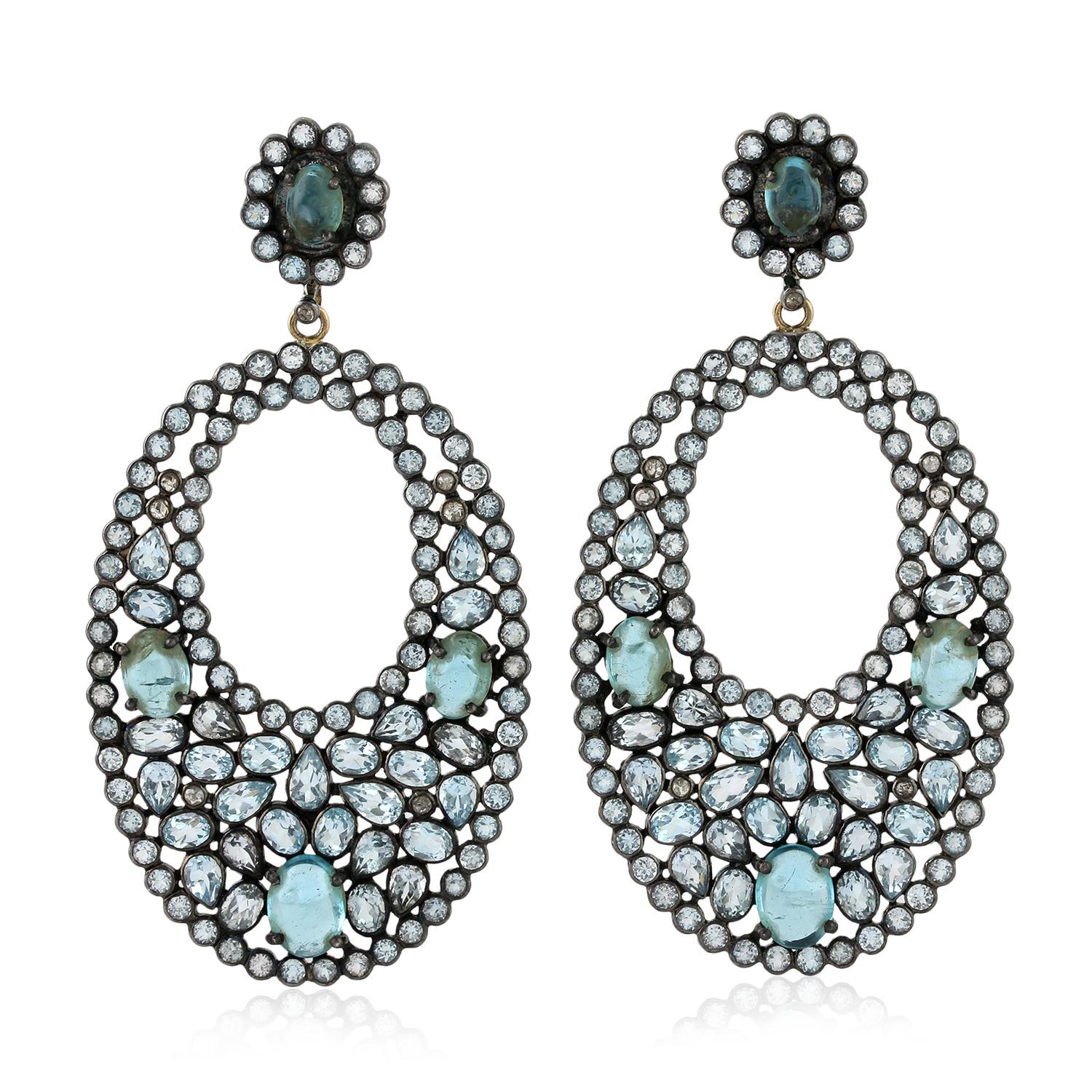 Contemporary Apatite Diamond Earrings For Sale