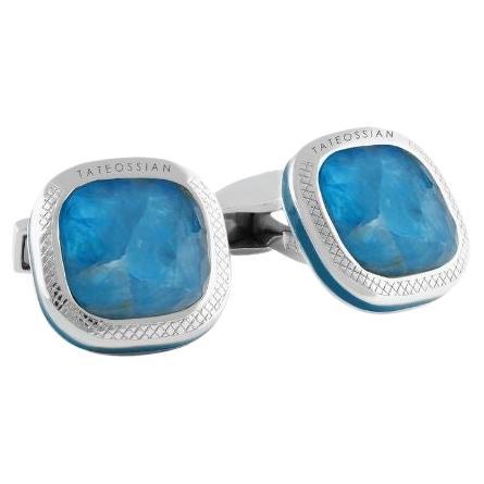 Boutons de manchette coussin Doppione en argent sterling et apatite