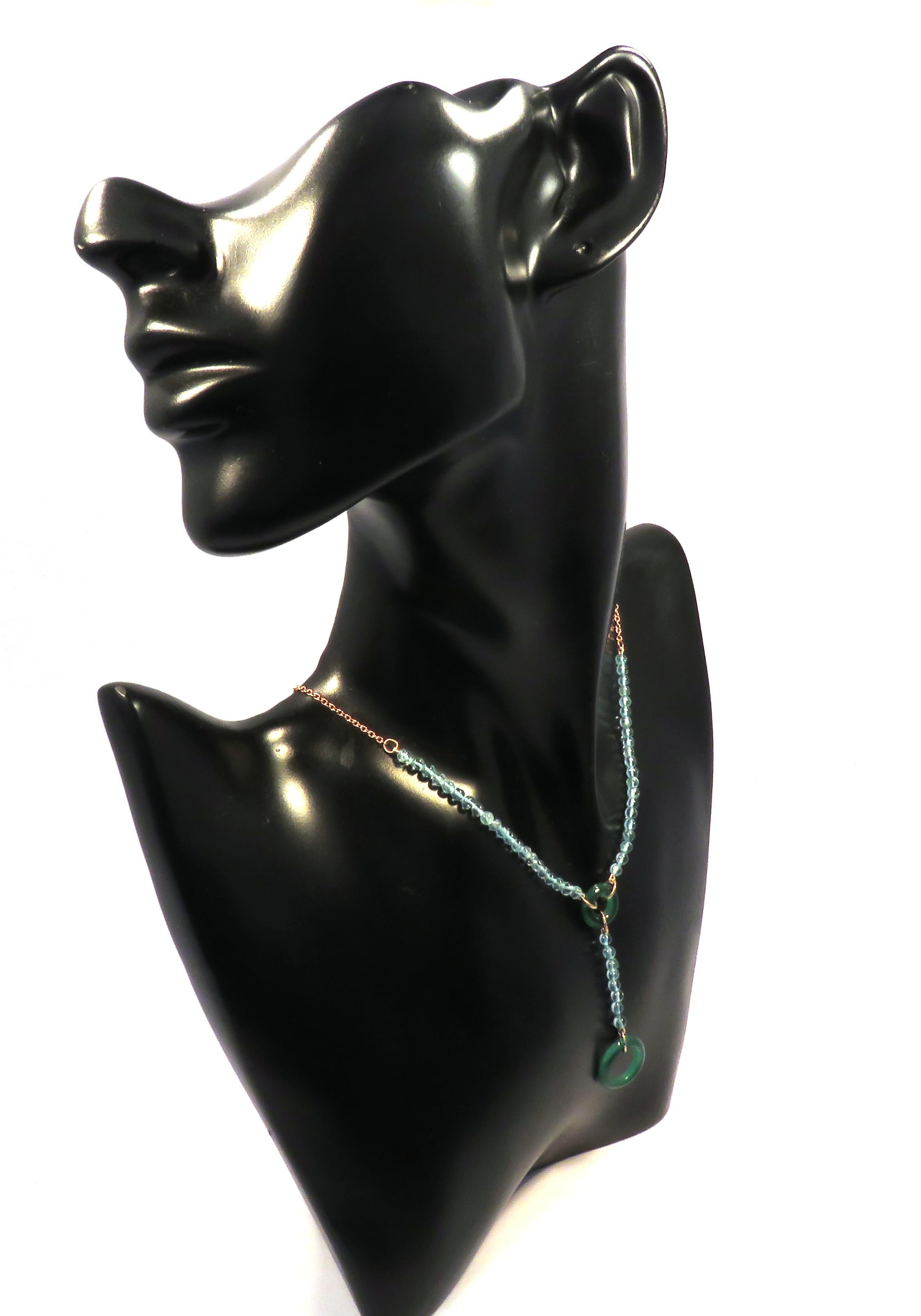 Contemporary Apatite Green Agate 9 Karat Rose Gold Necklace Handcrafted in Italy For Sale