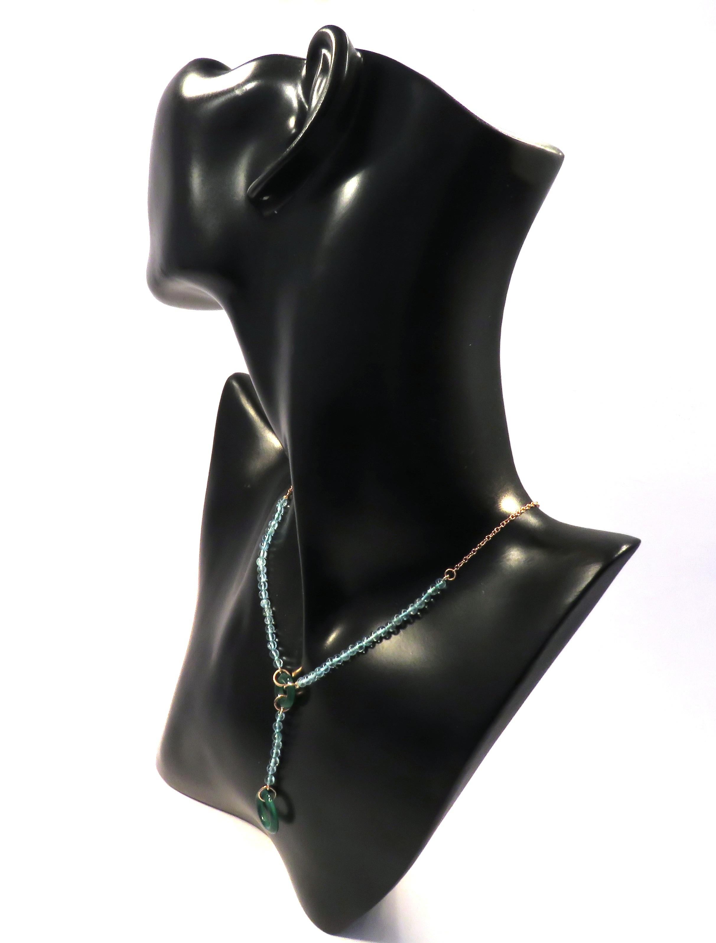 Bead Apatite Green Agate 9 Karat Rose Gold Necklace Handcrafted in Italy For Sale