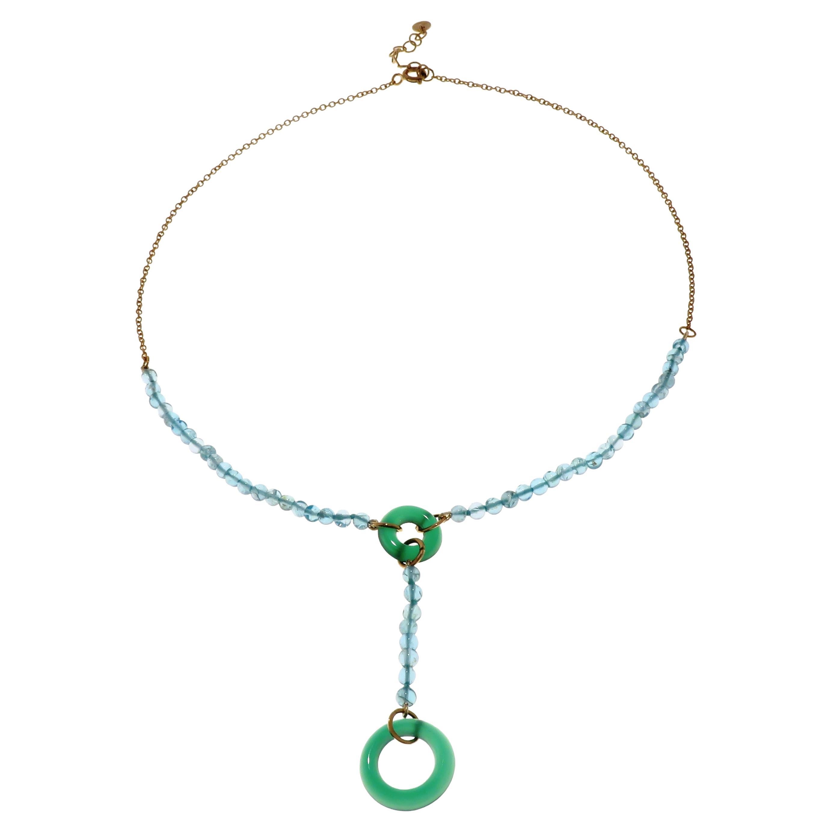 Halskette aus 9 Karat Roségold mit Apatit, grünem Achat, handgefertigt in Italien