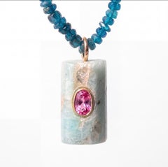 Collana in apatite con ciondolo bifacciale, oro 14k, 26"