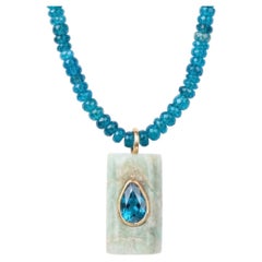 Collana in apatite con ciondolo bifacciale, oro 14k, 26"