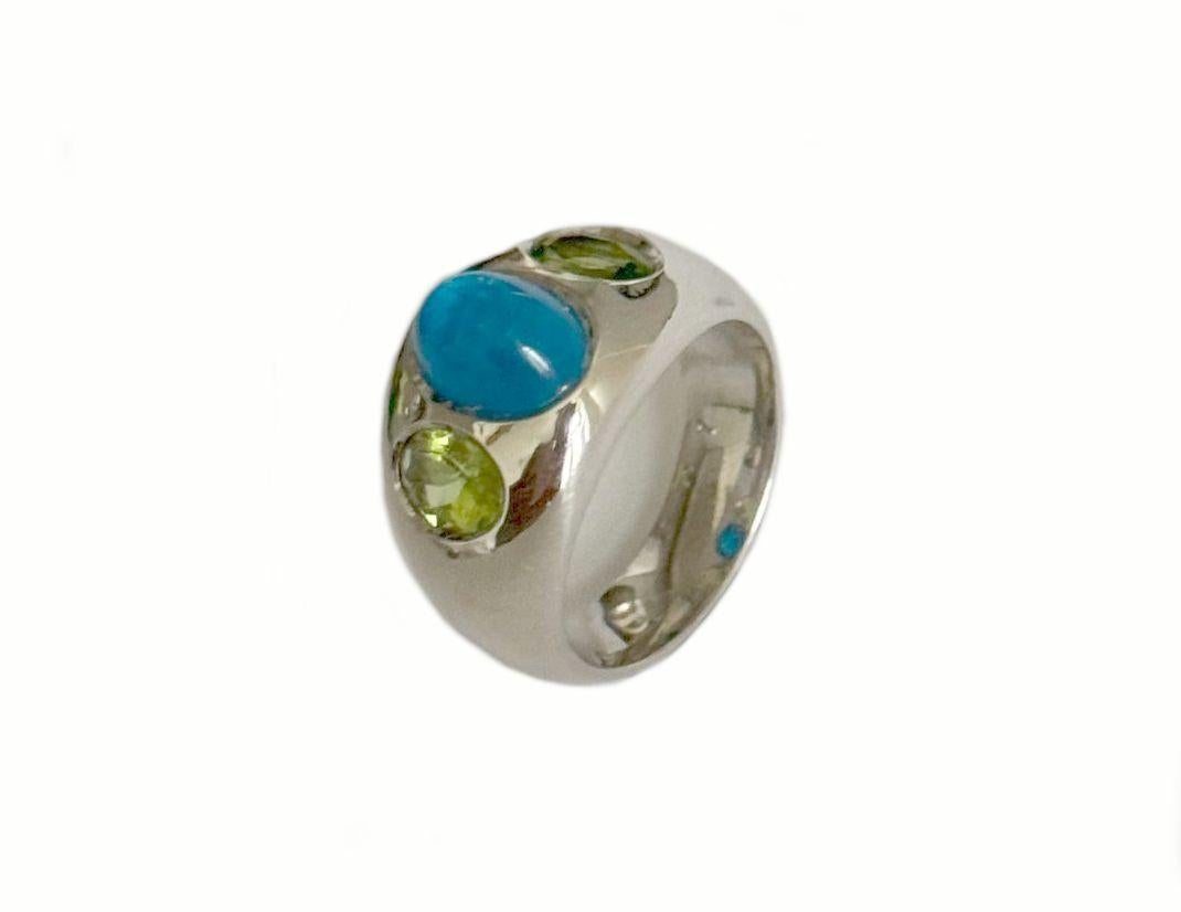 Cabochon Apatite Peridot White Gold <solid Band Ring by Wagner Preziosen For Sale