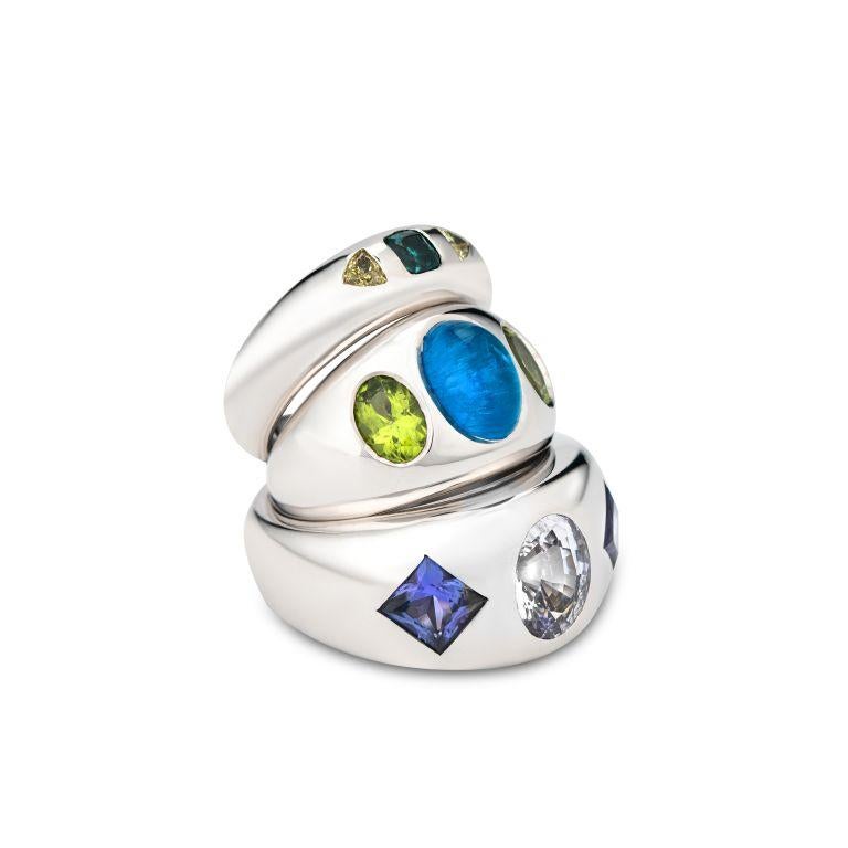 Apatite Peridot White Gold <solid Band Ring by Wagner Preziosen In New Condition For Sale In Berlin, DE