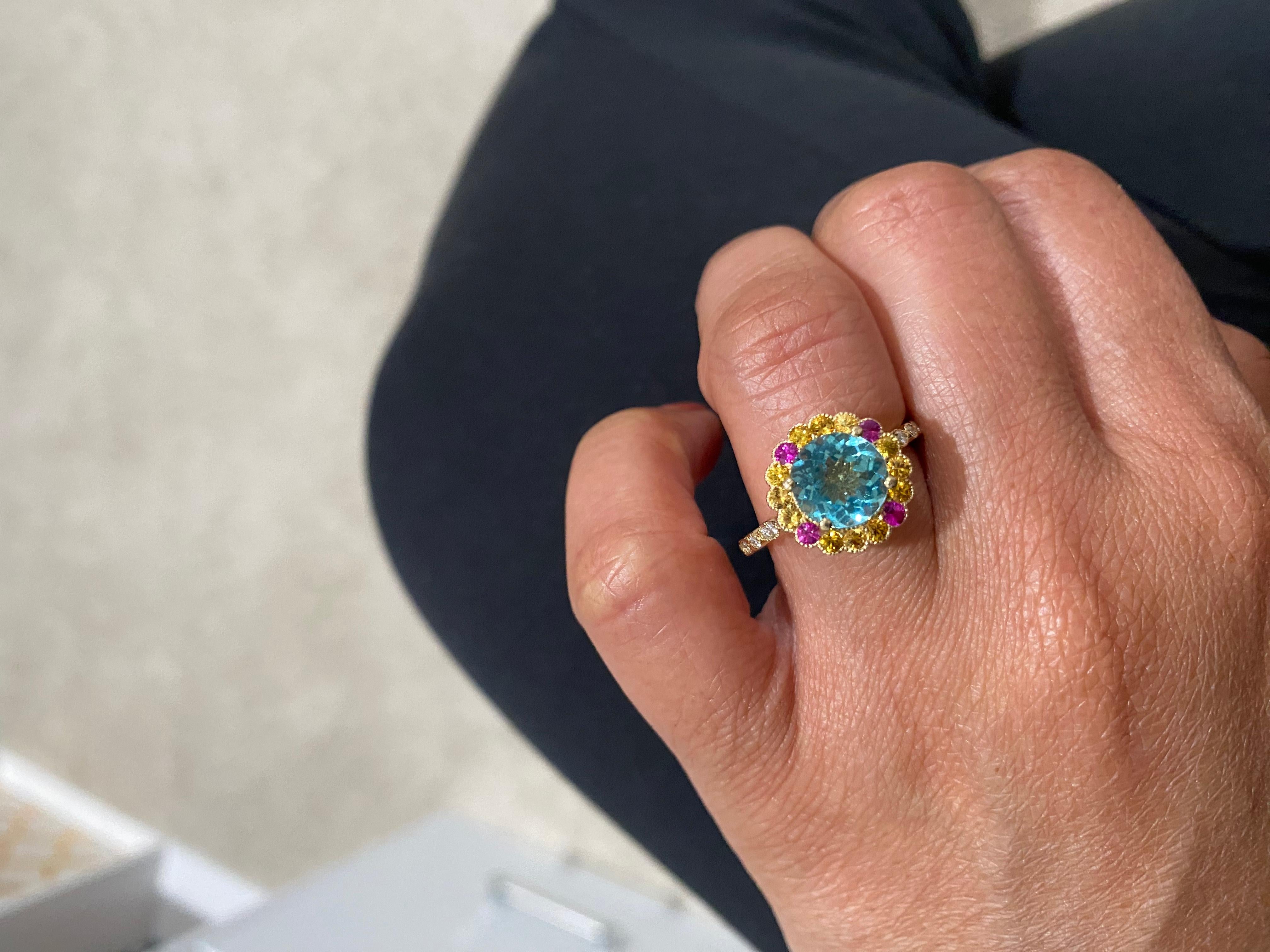 Women's Apatite Sapphire Diamond Yellow Gold Ring For Sale