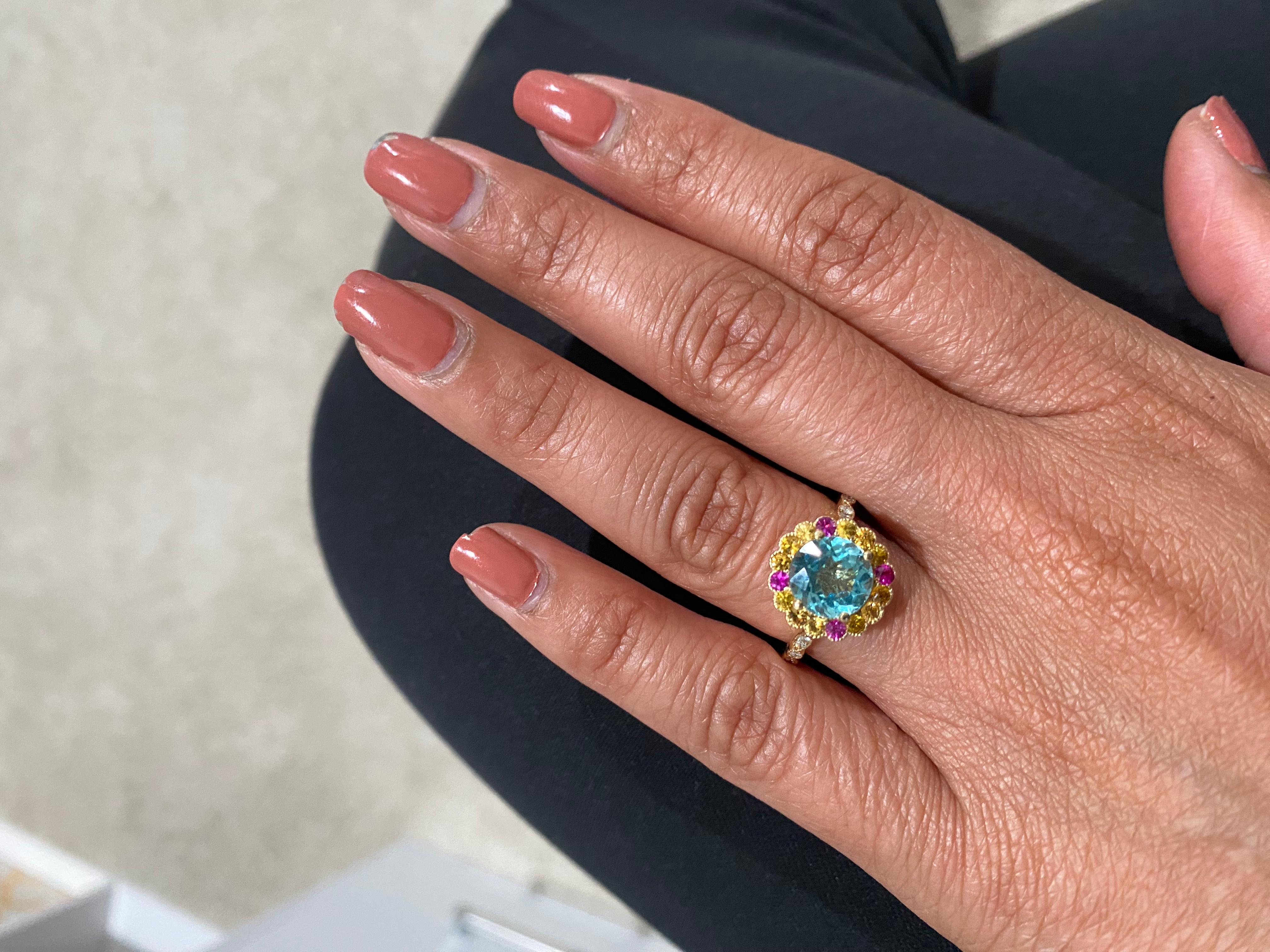 Apatite Sapphire Diamond Yellow Gold Ring For Sale 1