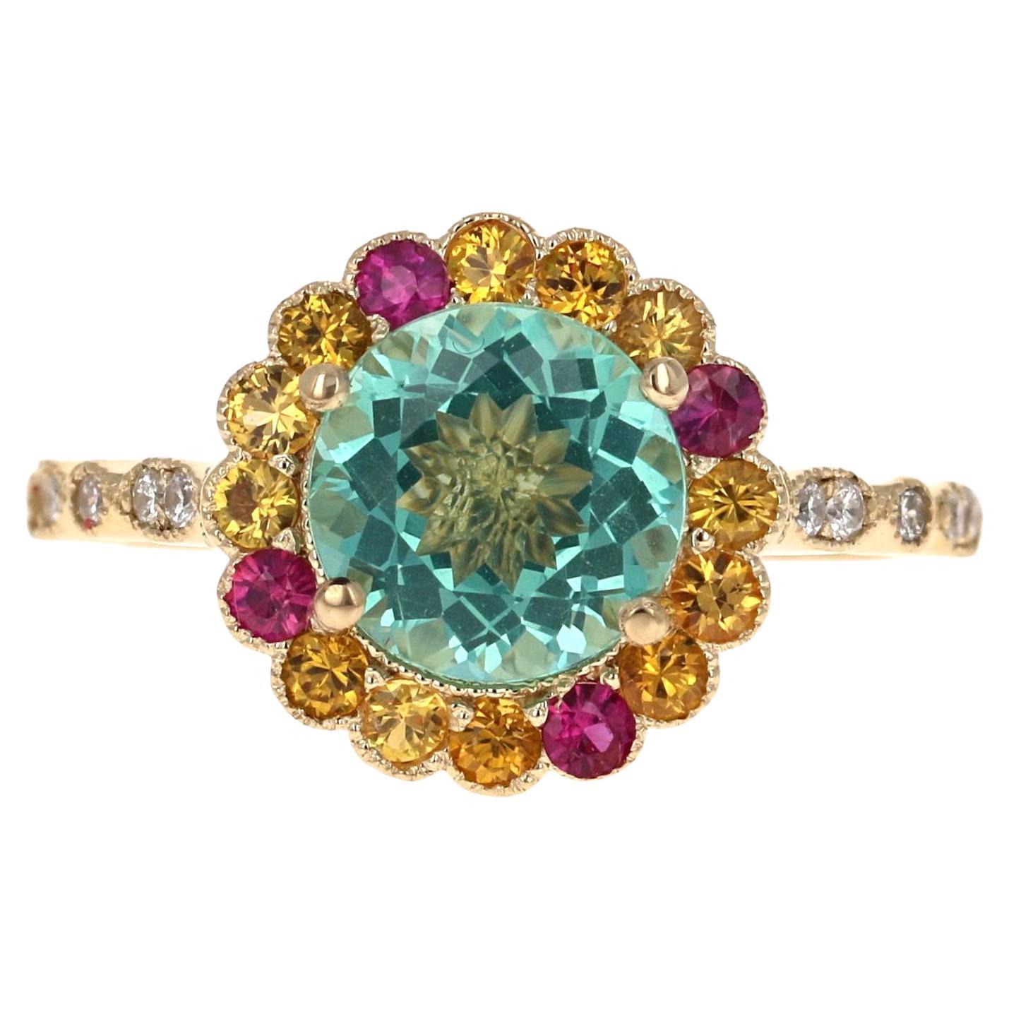 Anello Apatite Zaffiro Diamante Oro Giallo