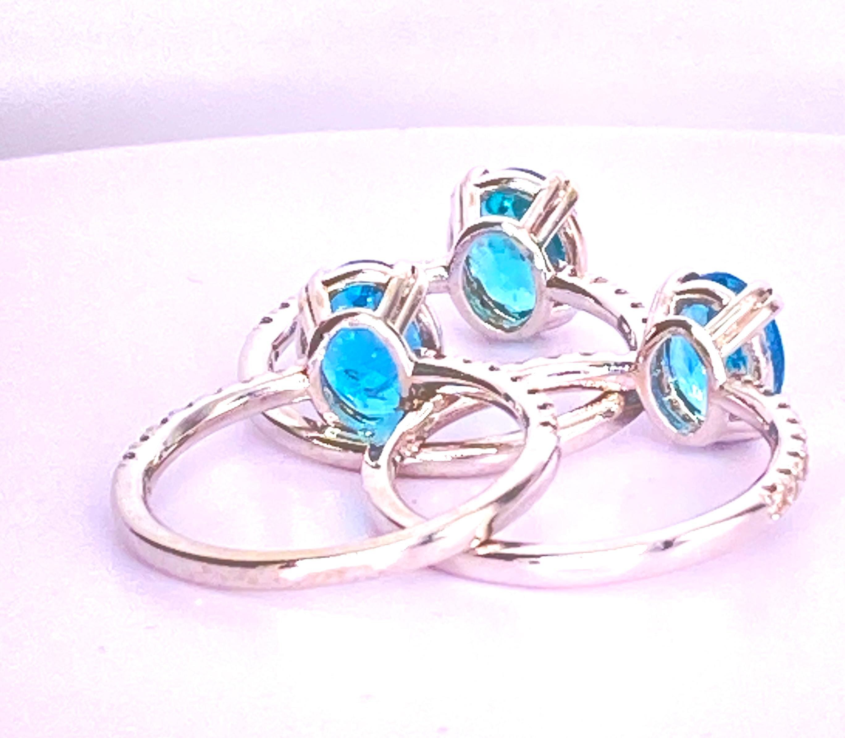 Contemporary Apatite Stackable White Gold and Diamond Rings For Sale