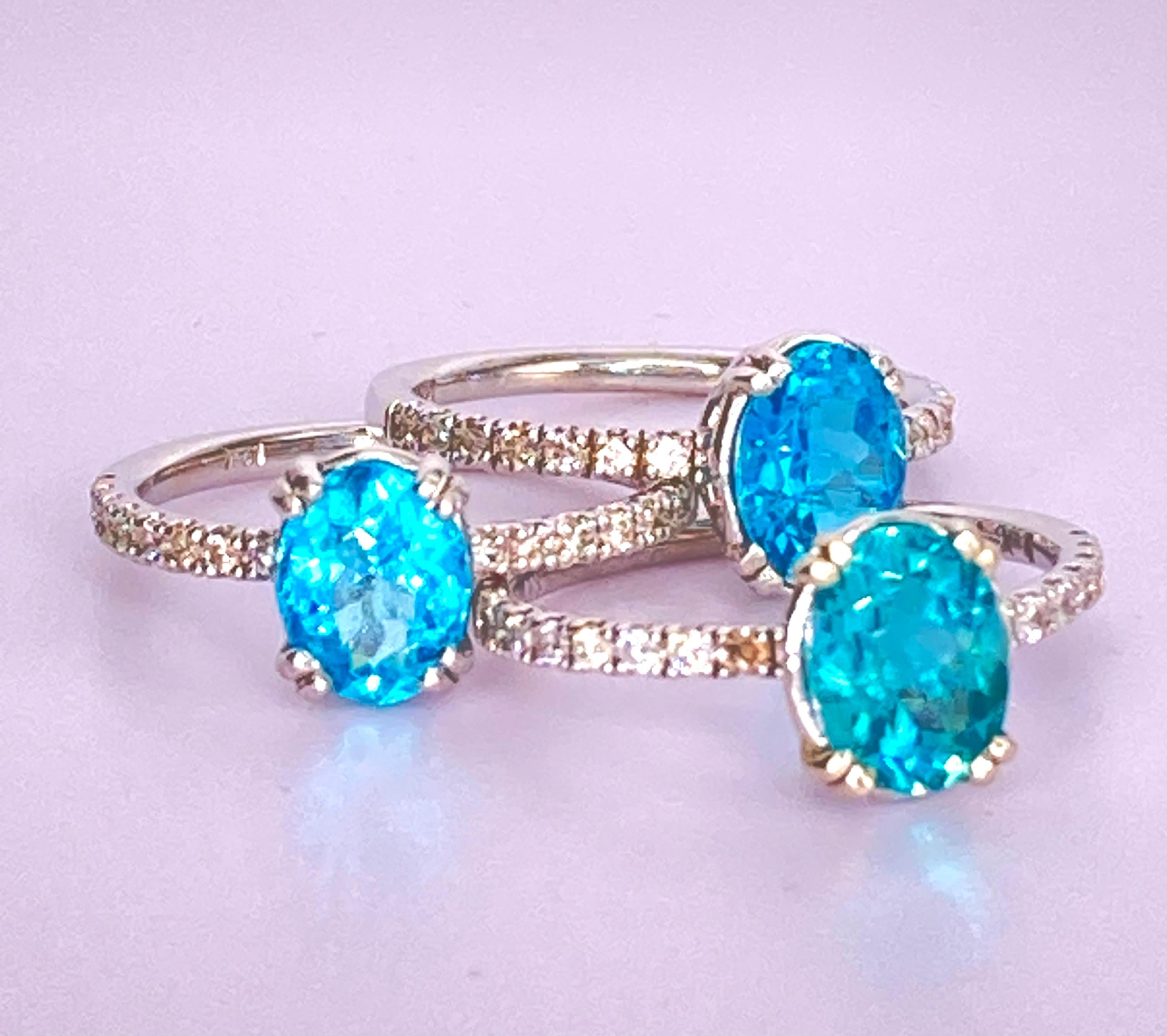 Oval Cut Apatite Stackable White Gold and Diamond Rings For Sale