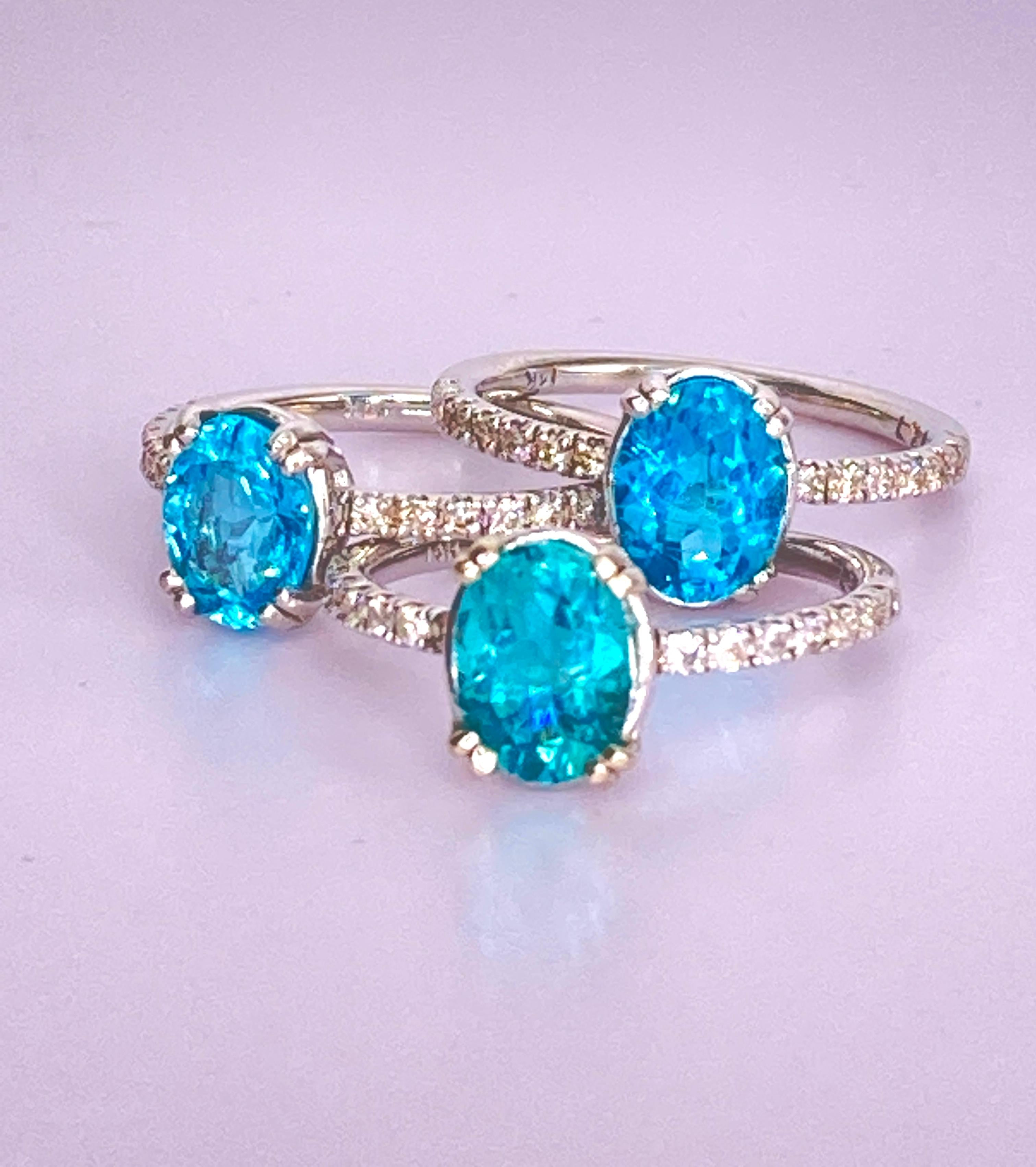 Apatite Stackable White Gold and Diamond Rings In New Condition For Sale In Los Angeles, CA