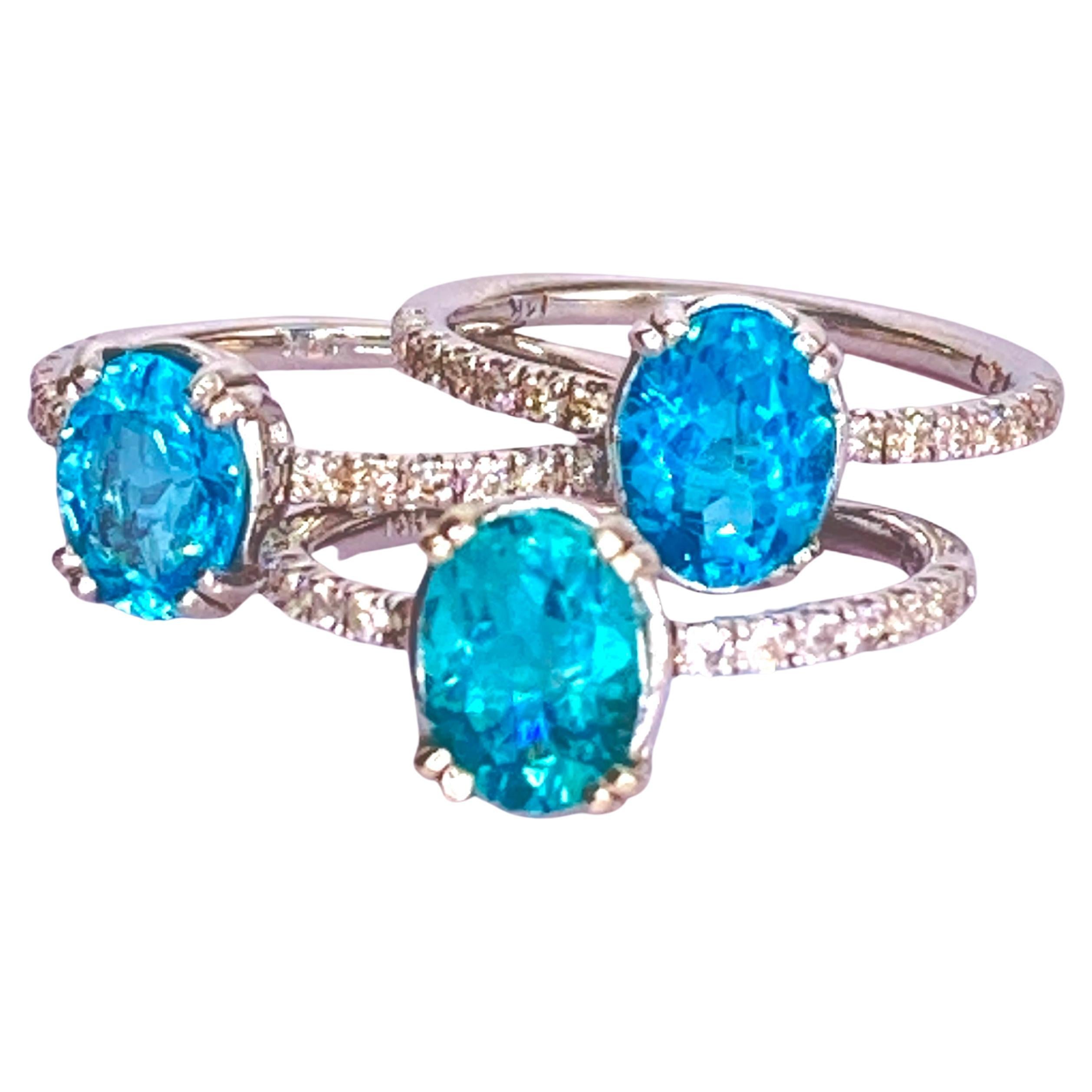 Apatite Stackable White Gold and Diamond Rings For Sale
