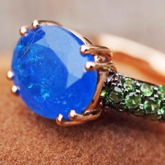 Apatite Tsavorite Ring Swimming pool Color and Poison Green 18 kt Made in Italy
