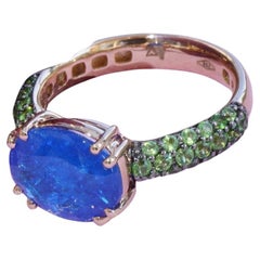 Anello di apatite tsavorite Colore piscina e verde veleno 18 kt Made in Italy
