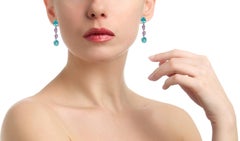 Apatites Pink Sapphires 18 Karat White Gold Pendant Earrings