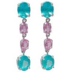 Apatites Pink Sapphires 18 Karat White Gold Pendant Earrings