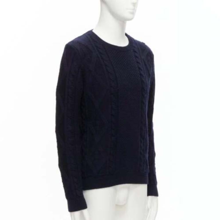 APC 100% lana azul marino pescador cable de punto cuello redondo suéter de manga larga S Negro en venta