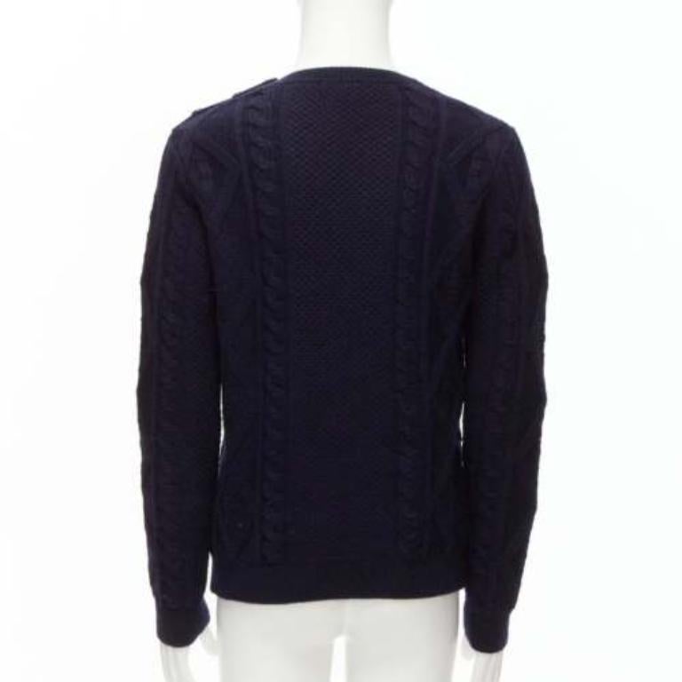 De los hombres APC 100% lana azul marino pescador cable de punto cuello redondo suéter de manga larga S en venta