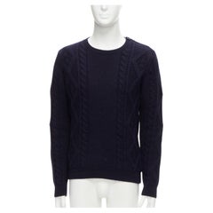 APC 100% lana azul marino pescador cable de punto cuello redondo suéter de manga larga S