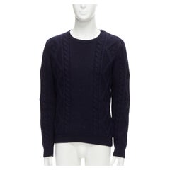 APC 100% Wolle marineblauer fisherman Kabelstrick Pullover mit langen Ärmeln und Rundhalsausschnitt S