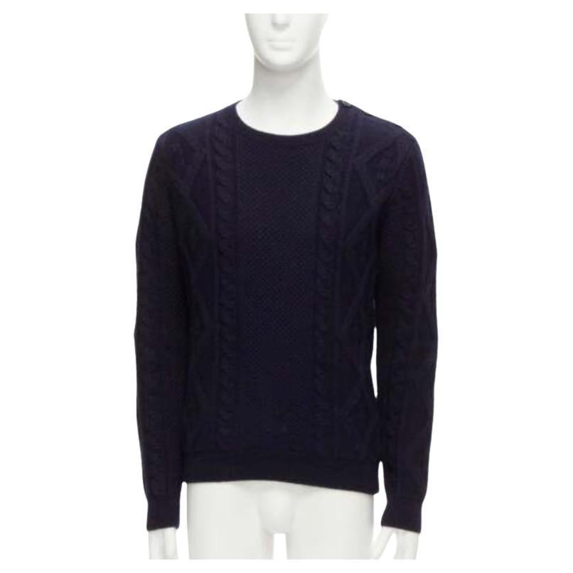 APC 100% lana azul marino pescador cable de punto cuello redondo suéter de manga larga S en venta