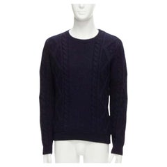 APC 100% lana azul marino pescador cable de punto cuello redondo suéter de manga larga S