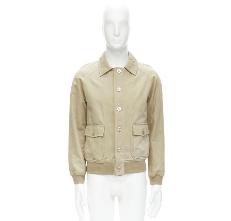 APC beige classic raglan sleeves flap pocket bomber jacket XS en vente 7