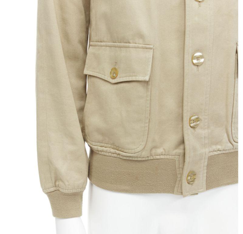 APC beige classic raglan sleeves flap pocket bomber jacket XS
Reference: EDTG/A00079
Brand: APC
Material: Feels like cotton
Color: Beige
Pattern: Solid
Closure: Button
Lining: Fabric
Made in: Romania

CONDITION:
Condition: Good, this item was