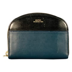 A.P.C. Portafoglio con zip in pelle bombata a blocchi di colore nero blu