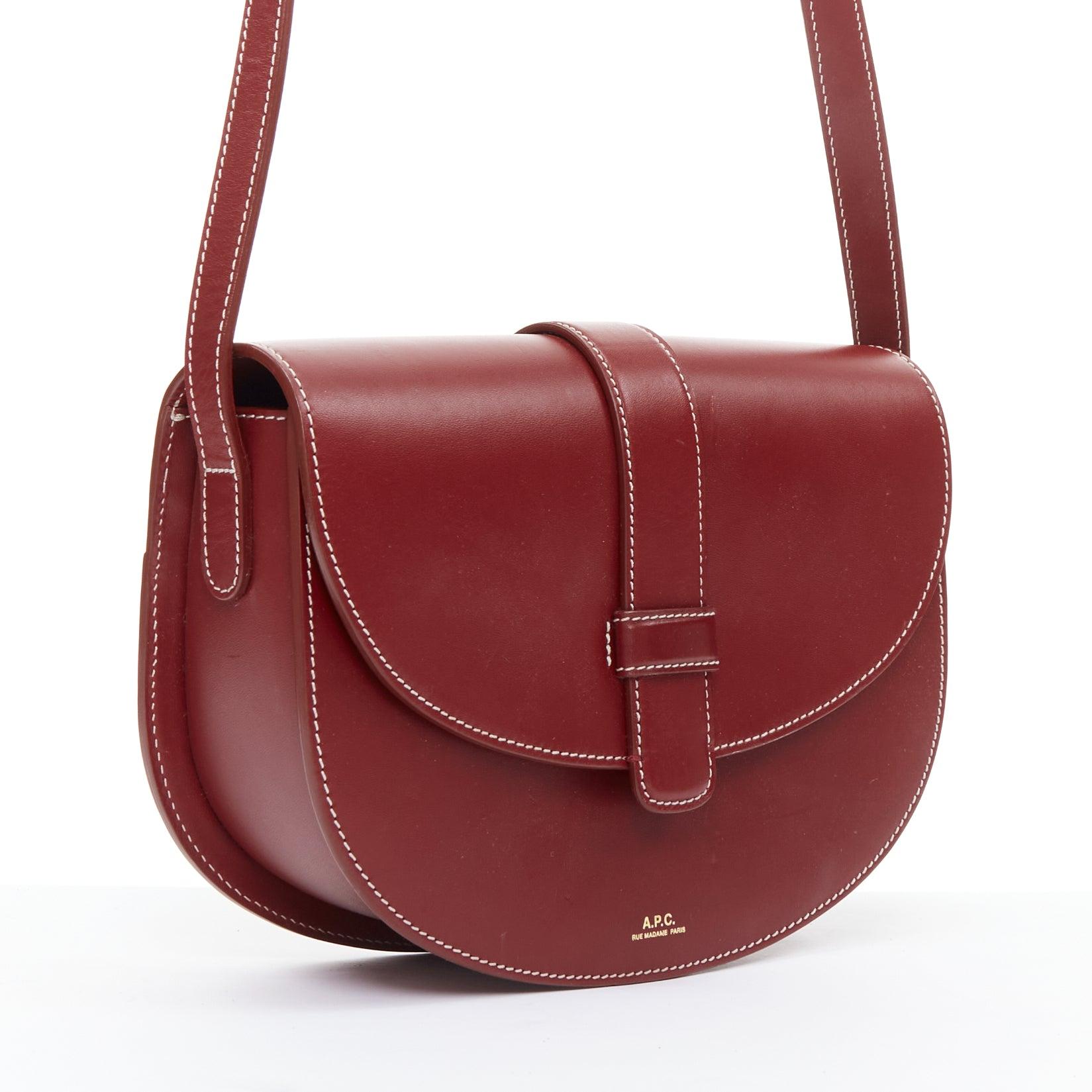 Brown A.P.C. Eloise burgundy smooth leather saddle crossbody shoulder bag
