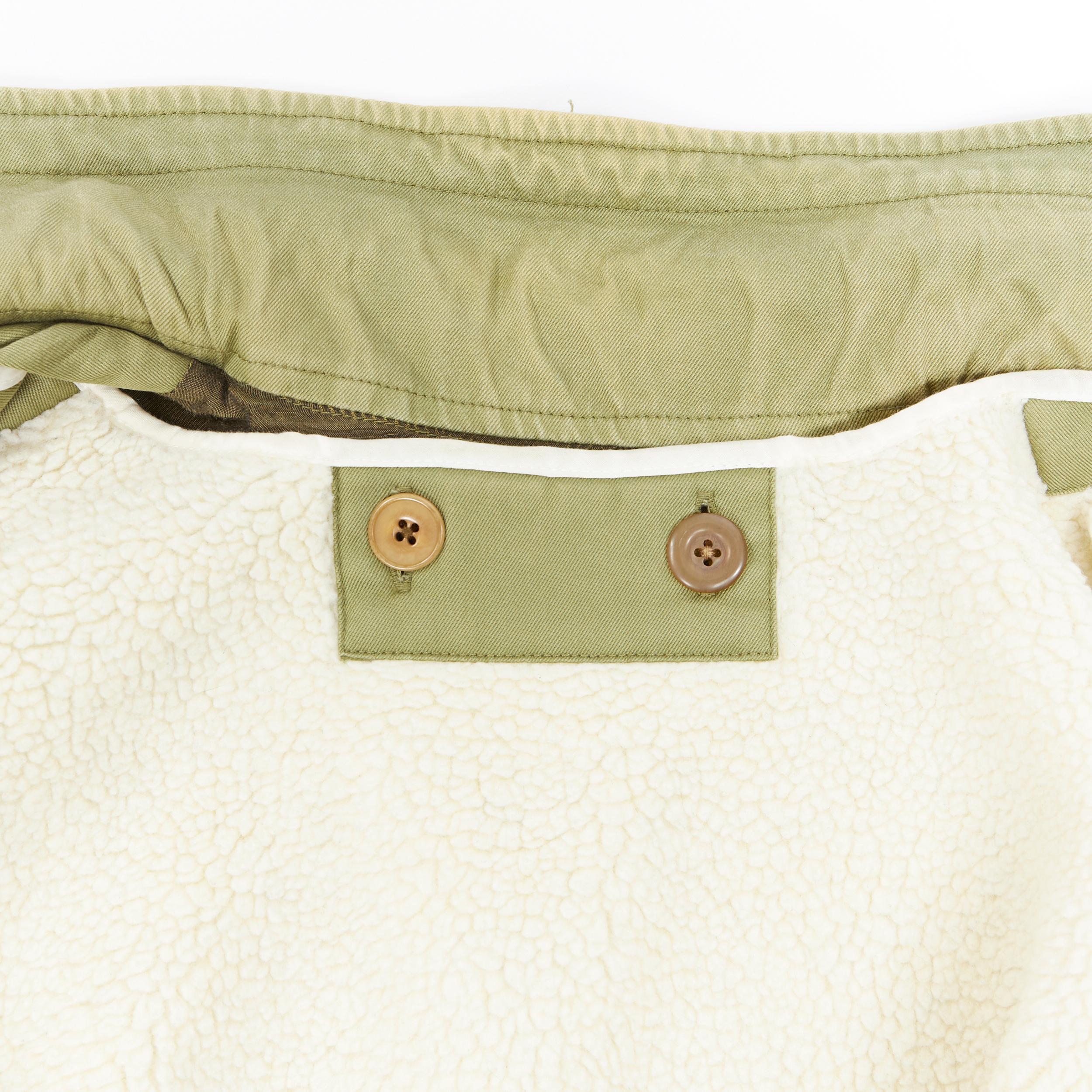 APC green cotton shearling lined convertible hood military zip parka jacket XS 3