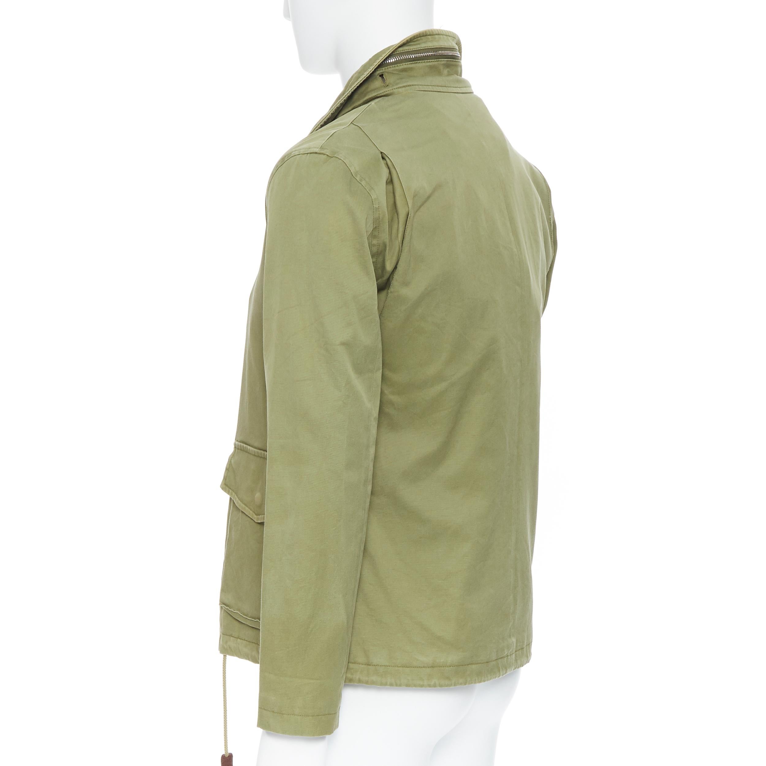 Brown APC green cotton shearling lined convertible hood military zip parka jacket XS