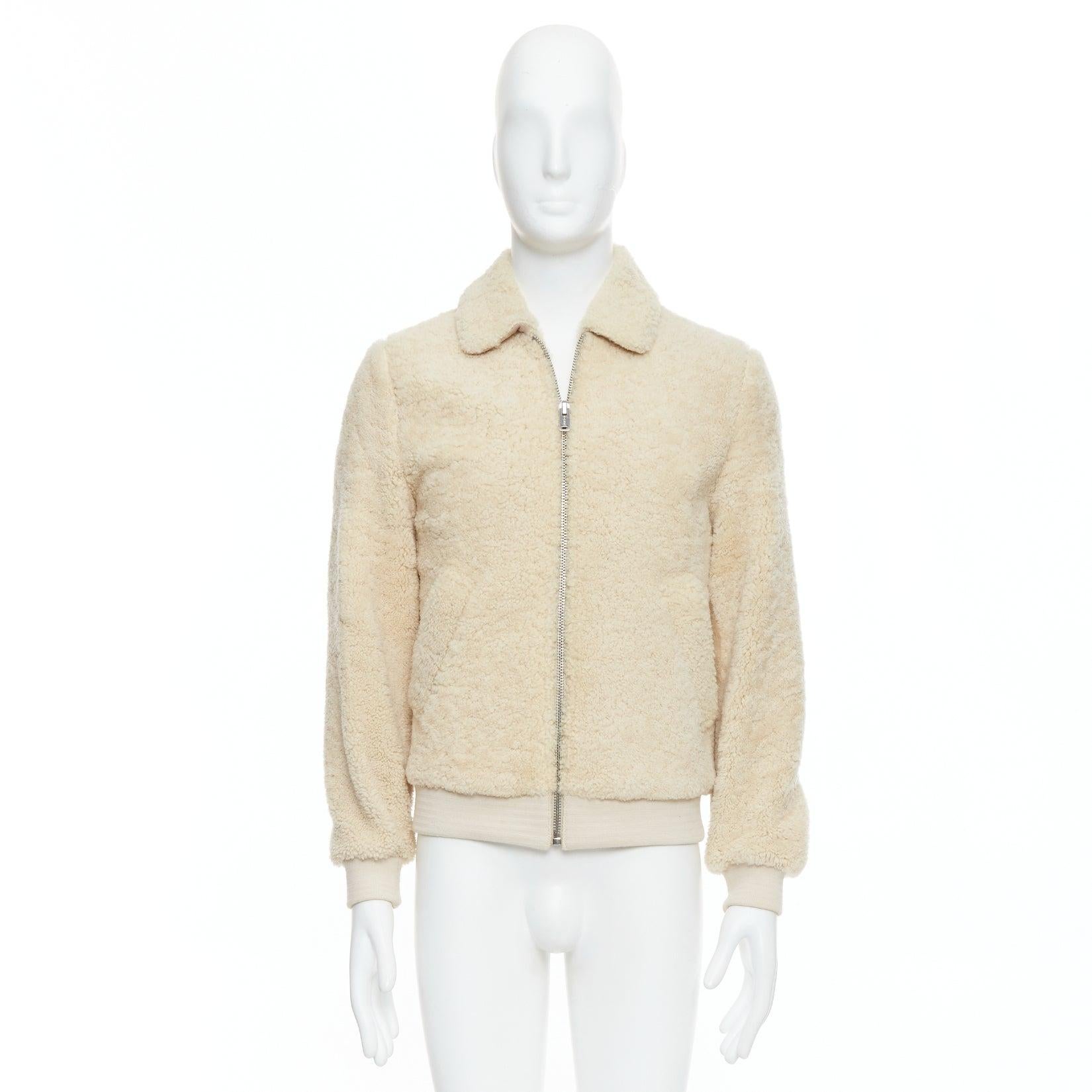 A.P.C. LOUIS W cream lambskin shearling zip front bomber jacket S 5
