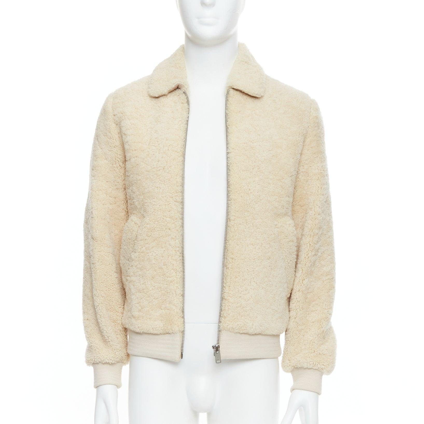 Beige A.P.C. LOUIS W cream lambskin shearling zip front bomber jacket S