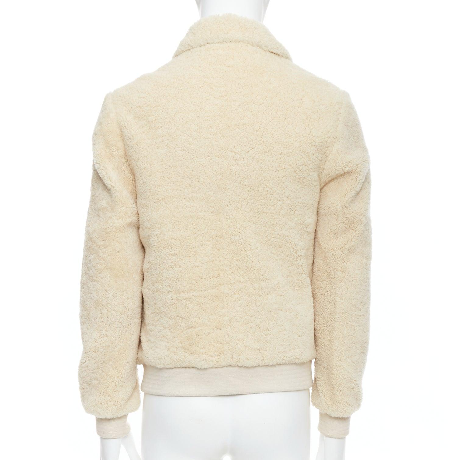 A.P.C. LOUIS W cream lambskin shearling zip front bomber jacket S 1