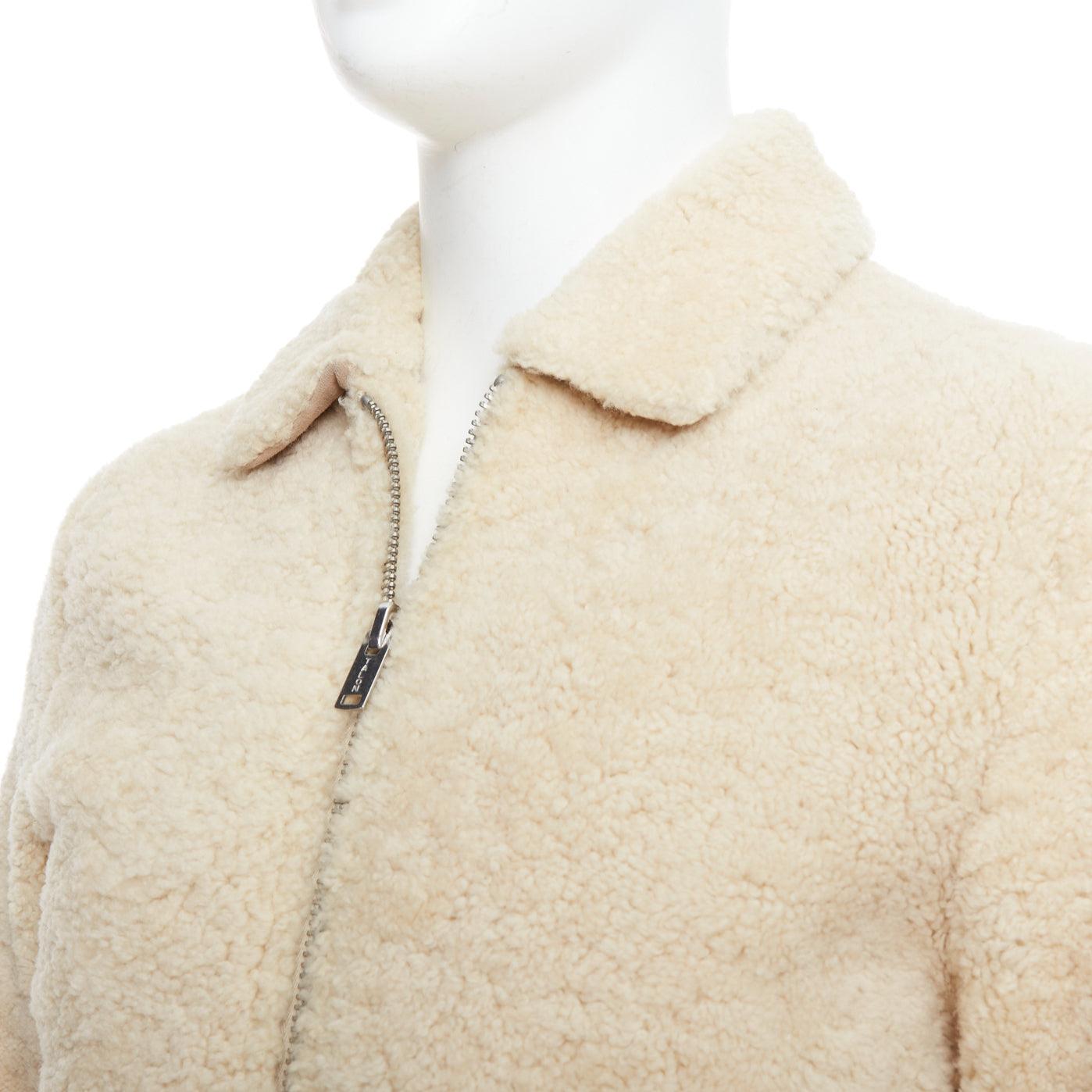 A.P.C. LOUIS W cream lambskin shearling zip front bomber jacket S 3