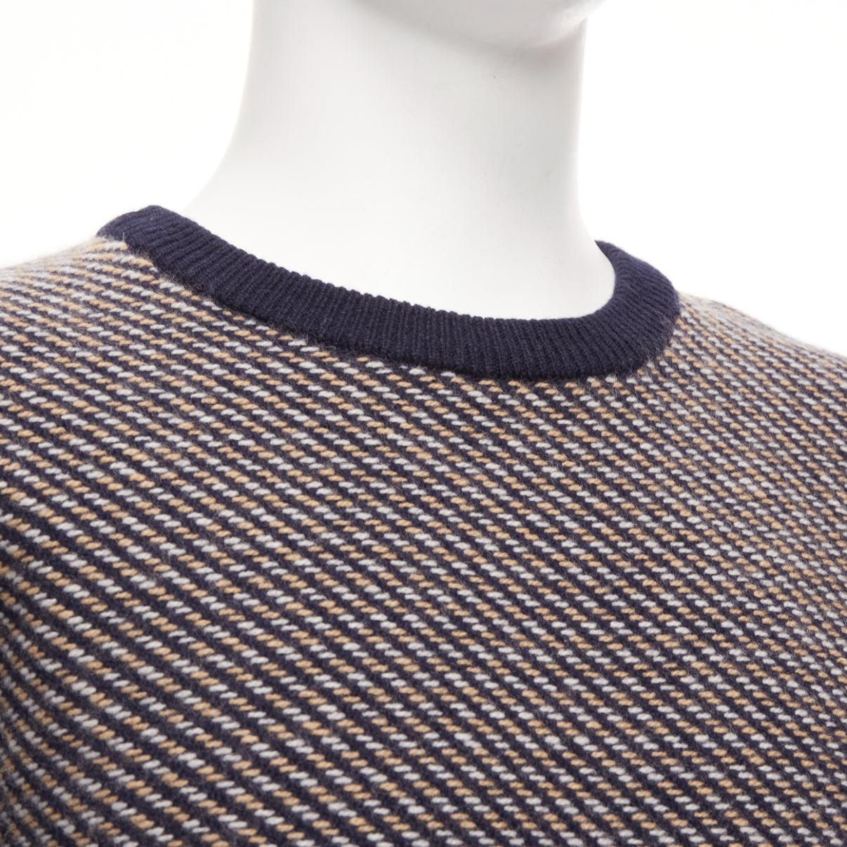 A.P.C. navy beige diagonal weave crew neck long sleeve ringer sweater M
Reference: JSLE/A00117
Brand: A.P.C.
Material: Wool
Color: Navy, Beige
Pattern: Striped
Closure: Pullover
Made in: Romania

CONDITION:
Condition: Very good, this item was