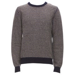 A.P.C. Marinebeige Diagonalgewebe Rundhalsausschnitt Langarm Pullover M
