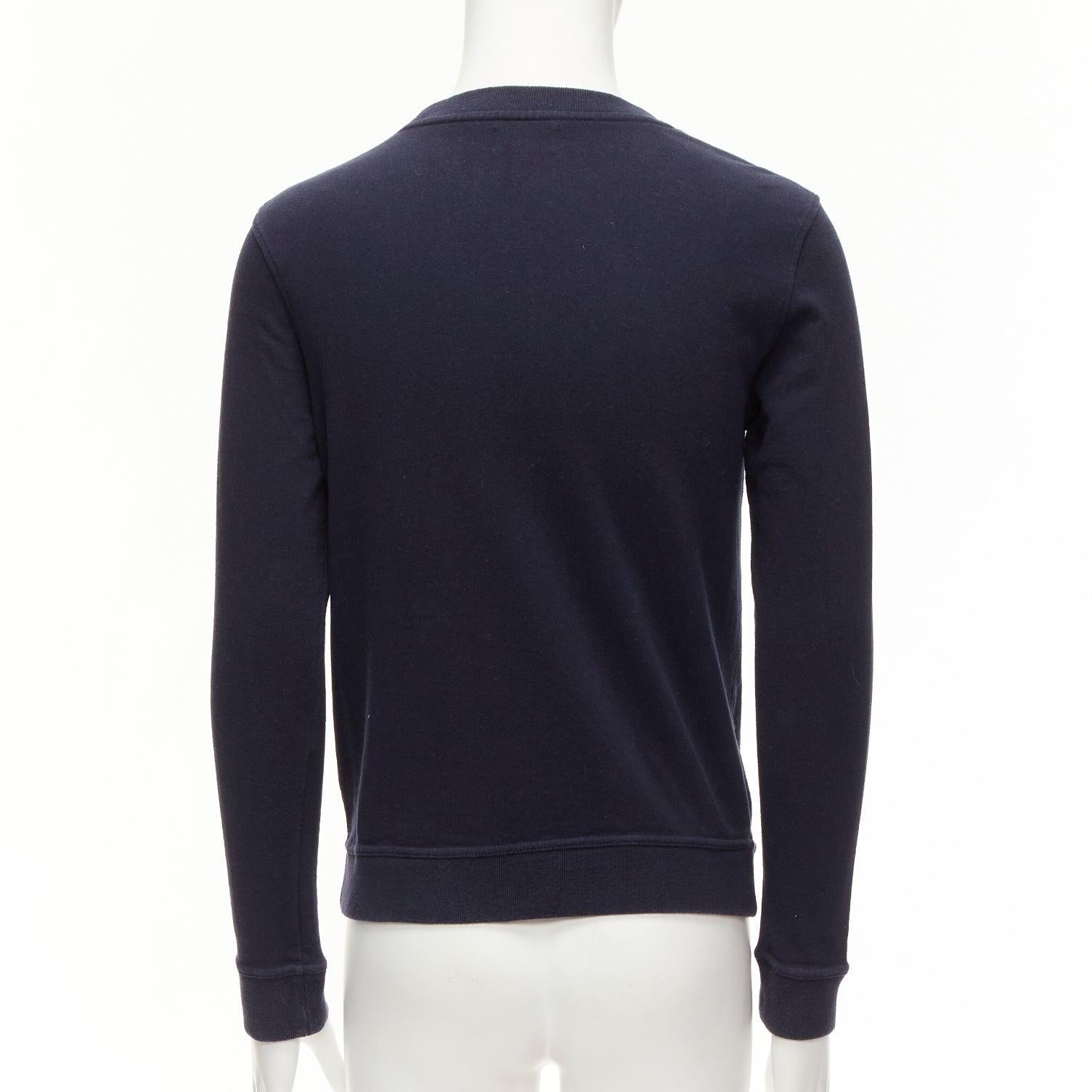 A.P.C. navy blue white anchor embroidery crew neck cotton sweatshirt US0 XS For Sale 1