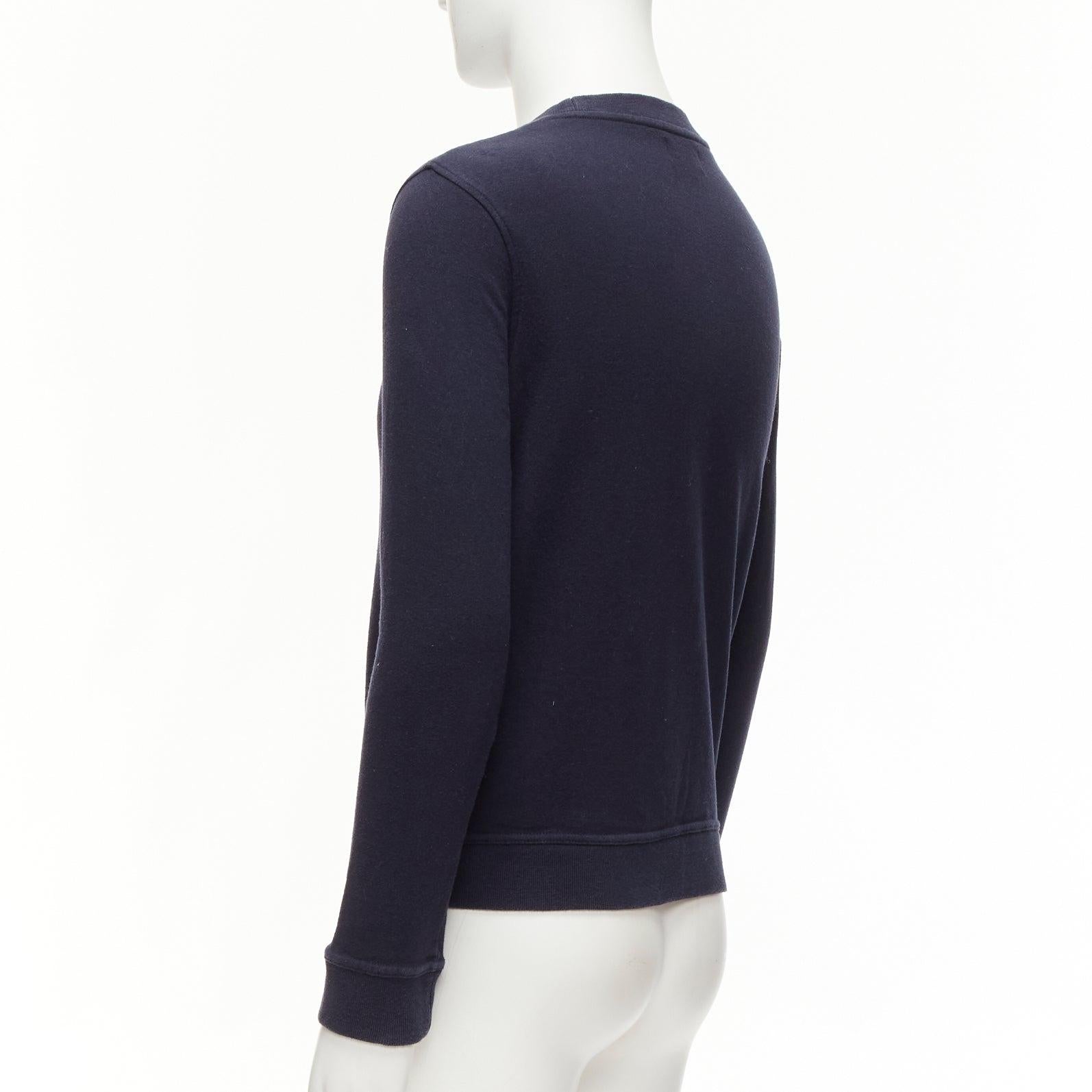 A.P.C. navy blue white anchor embroidery crew neck cotton sweatshirt US0 XS For Sale 1